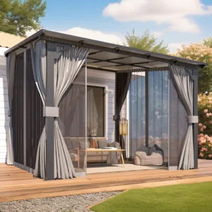 10’ x 10’ Gazebo, Pergola with Curtains & Mosquito Netting