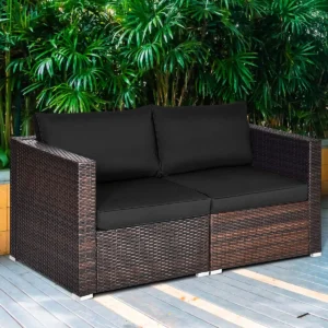 2 Seat Outdoor Wicker Loveseat Sofa Set